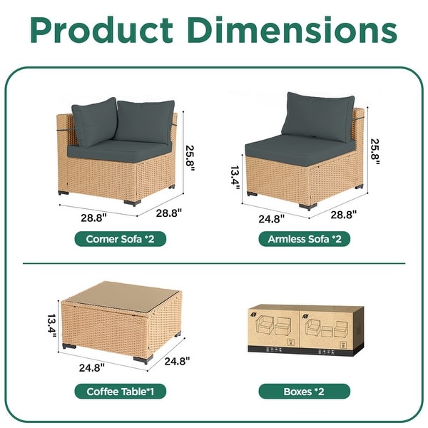UPHA 5Piece Patio Furniture Wicker Sofa Set with Cushions