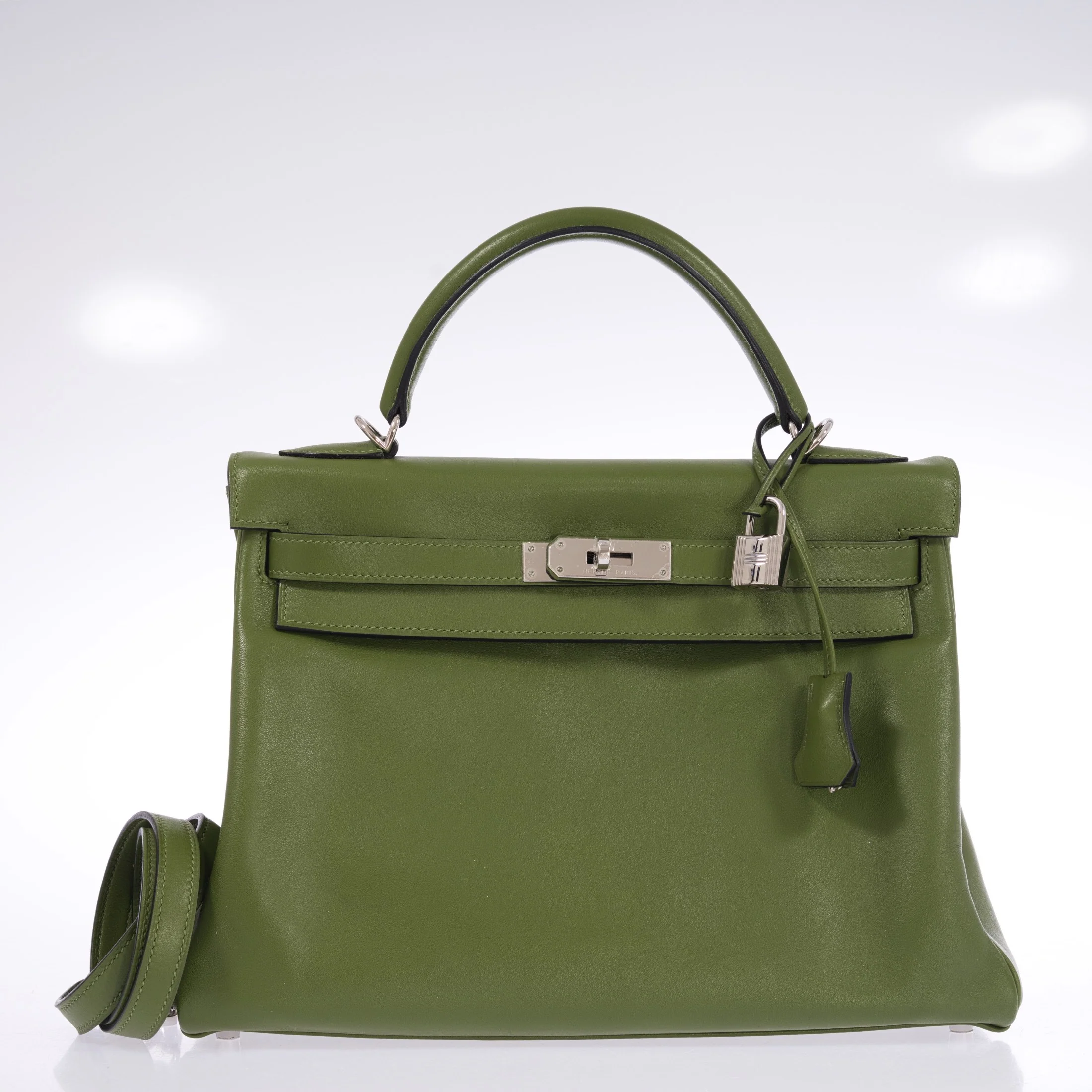 Hermès Kelly 32 Retourne Vert Pelouse Swift Palladium Hardware