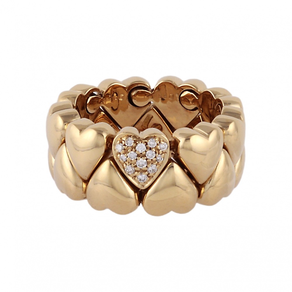 Cartier Double Heart Ring 18K Yellow Gold Diamond