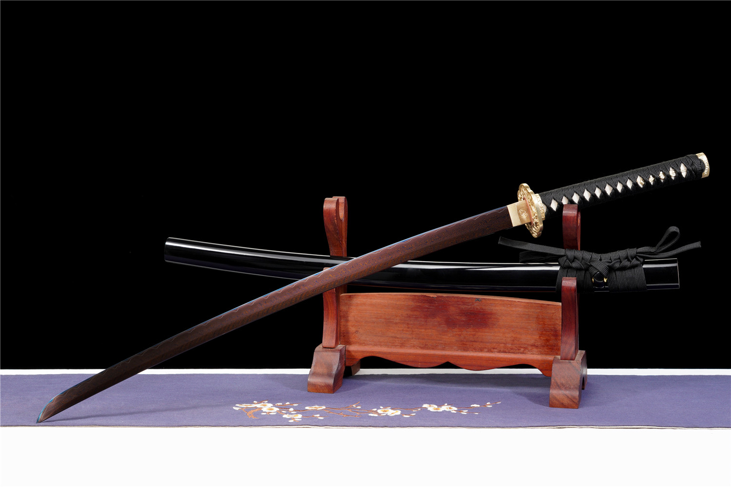 Handmade Katana Damascus Sanmai Blue Blade Phoenix Tail Copper Tsuba Full Tang