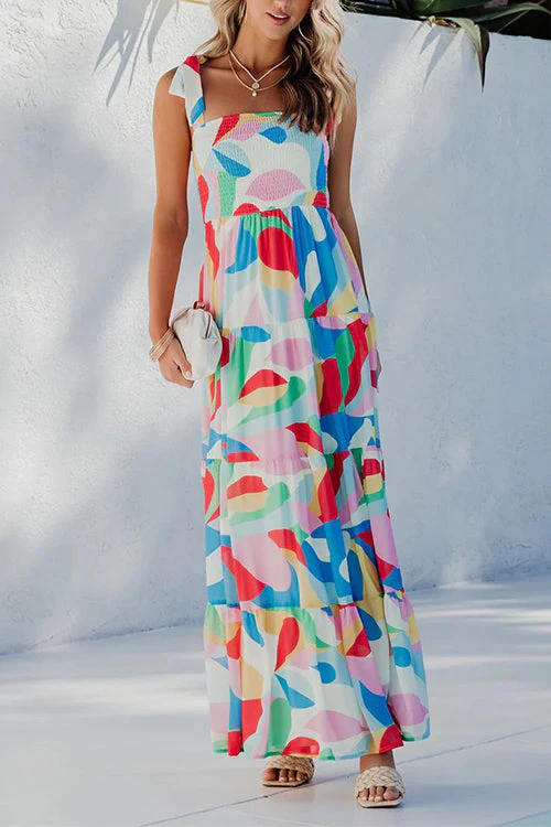 Tiered Ruffle Maxi Dress with Bow ShoulderClistos