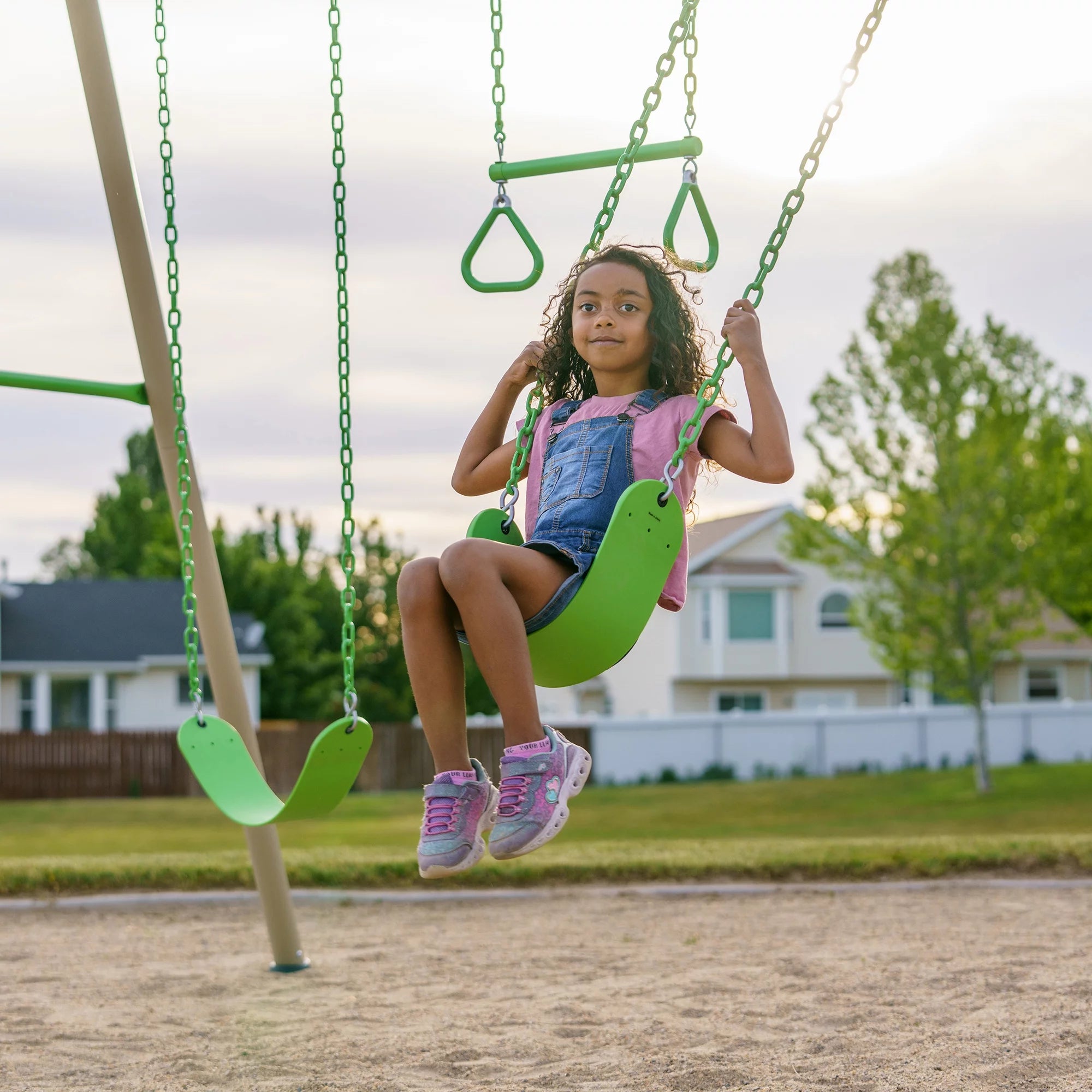 Lifetime Kid's Metal Swing Set with 2 Belt Swings and Trapeze Bar - 9 feet (91206)