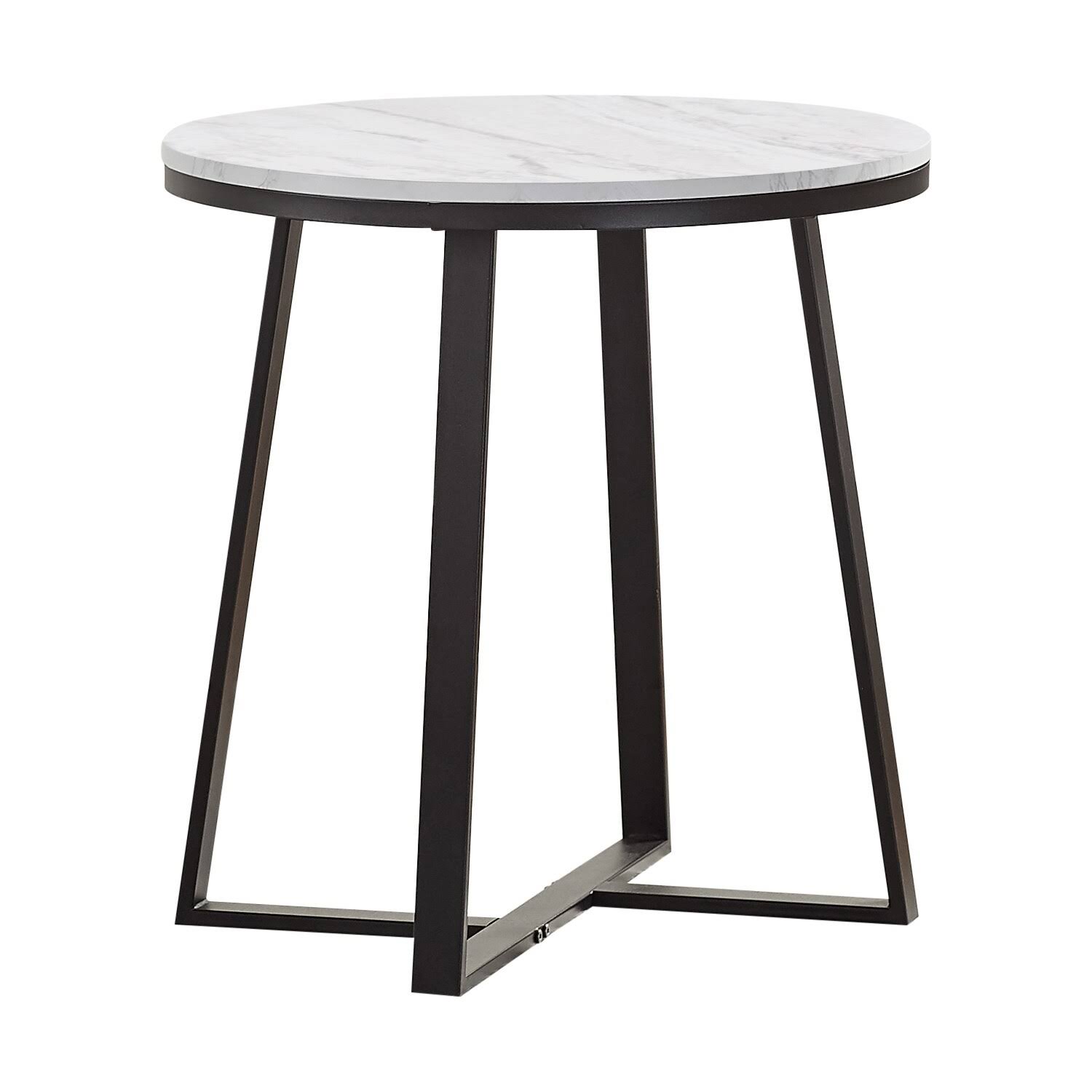 CDecor Donovan White Faux Marble and Matte Black End Table - MDF