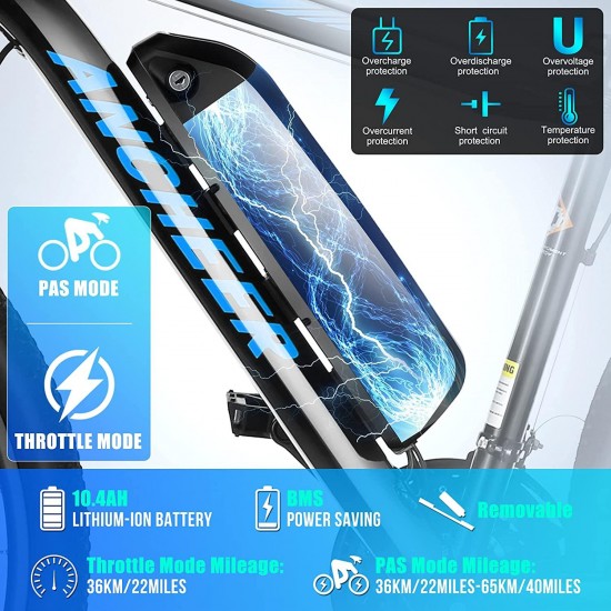 Electric Bike Electric Mountain Bike 350W Ebike 26” Electric Bicycle, 20MPH Adults Ebike with Removable 7.8/10.4Ah Battery, Professional 21 Speed Gears