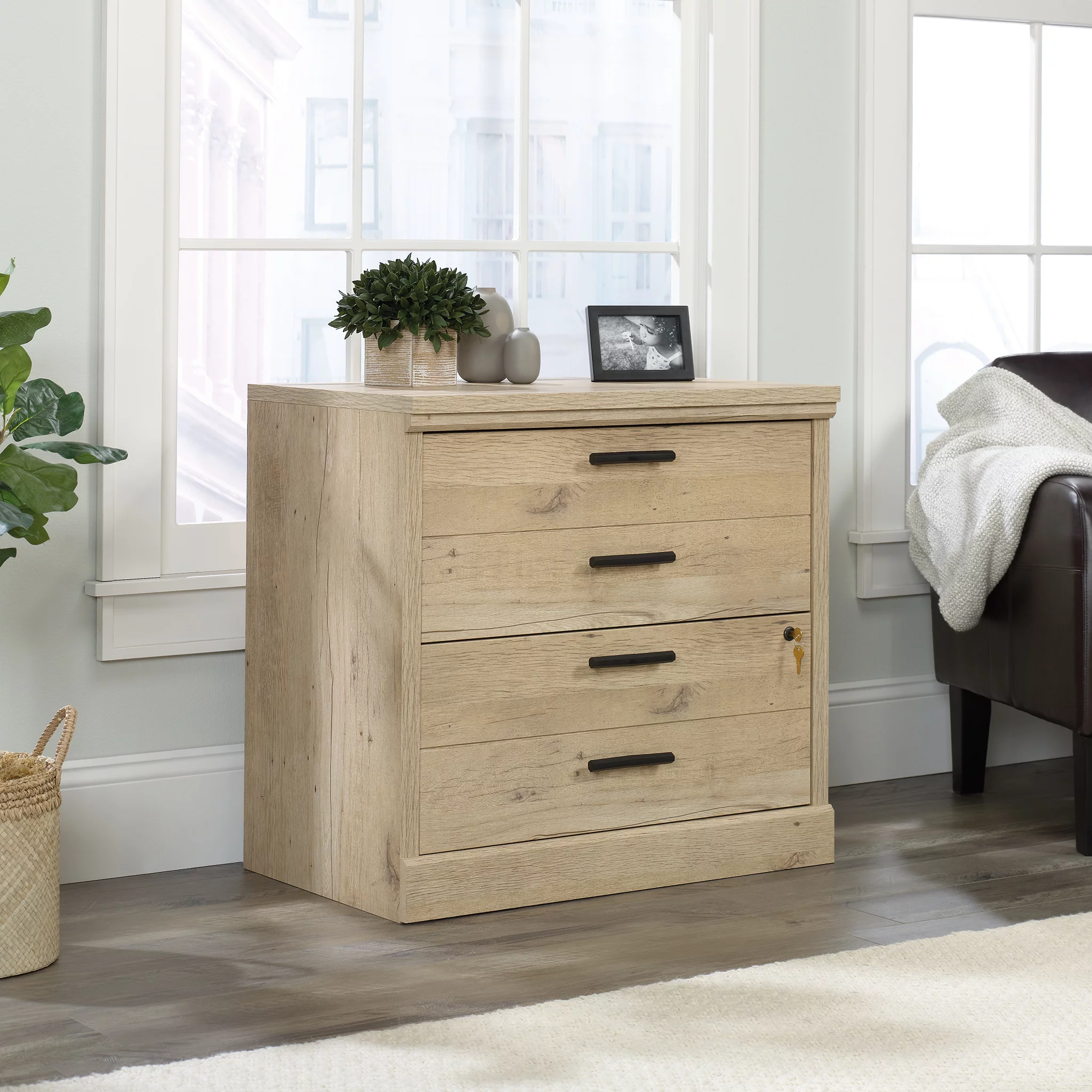 Sauder Aspen Post 2 Drawer Wooden Lateral File Cabinet with Lock in Prime Oak