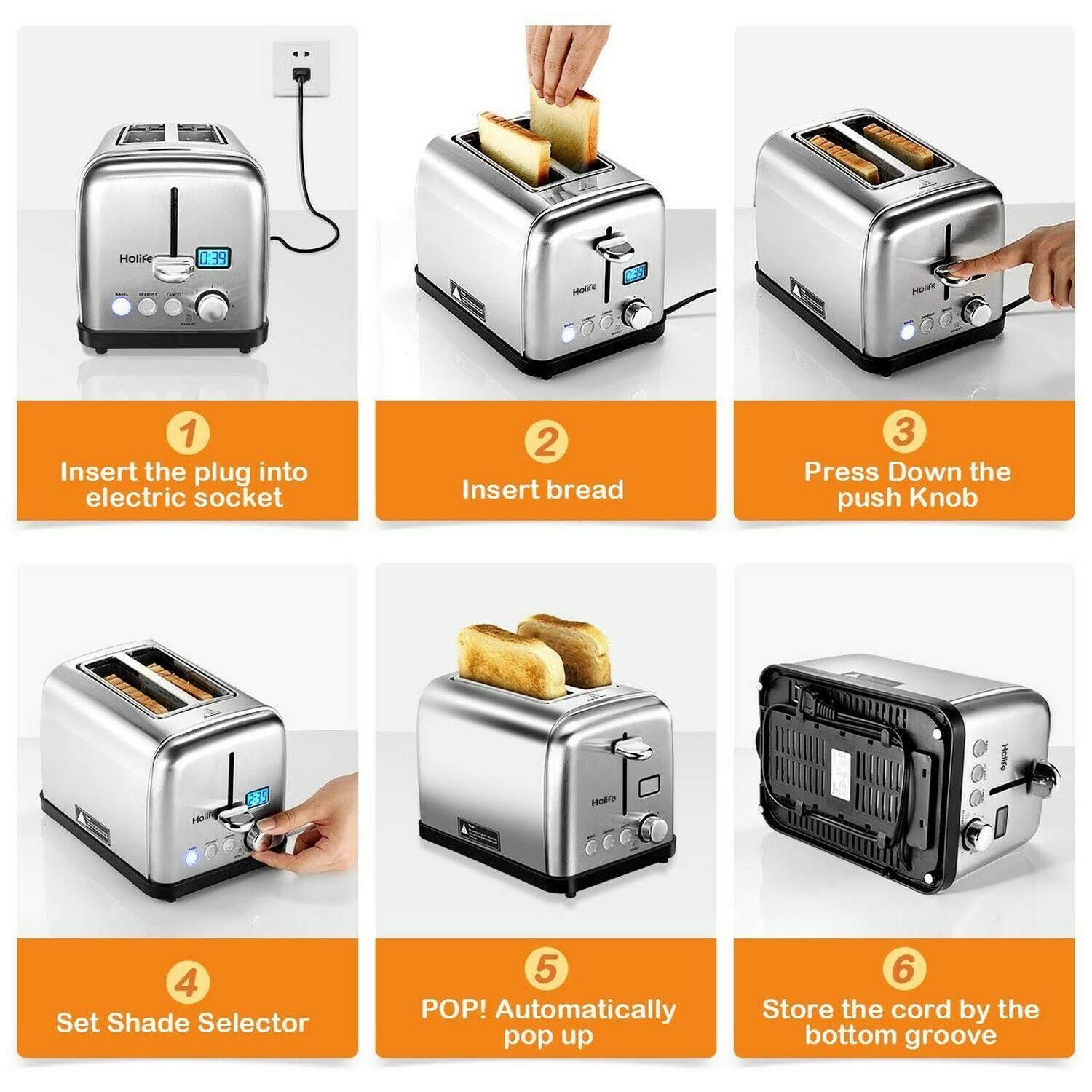 Holife 2 Slice Toaster Stainless Steel [LCD Timer Display] Bagel Toaster ( 6