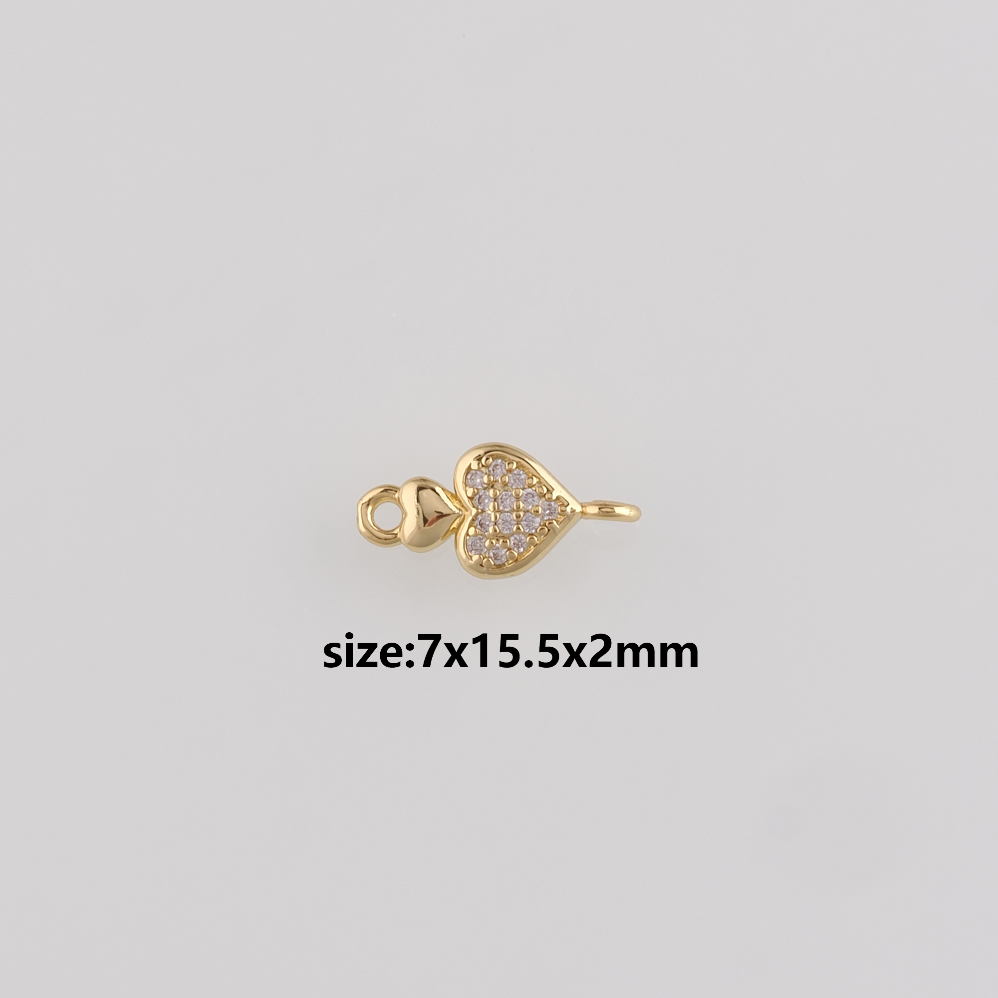 18K Gold Filled Heart Connector,CZ Micro Pave Heart Charm Necklace Bracelet for DIY Jewelry Making Supply