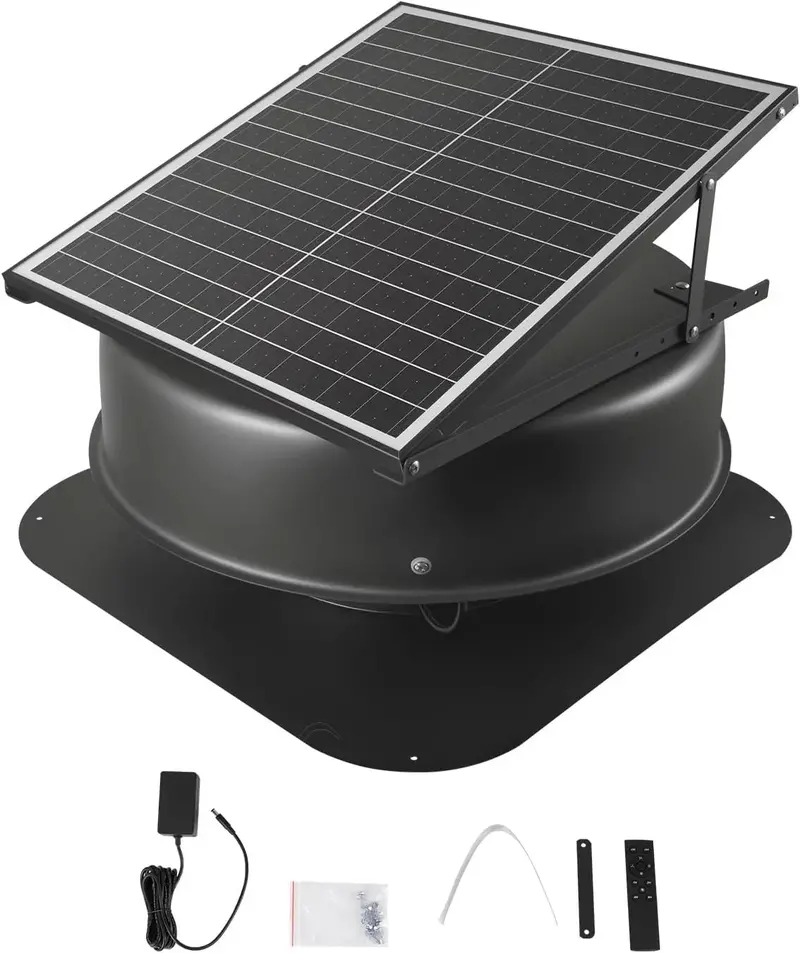 Solar-Powered Attic Exhaust Fan — 50W Intelligent Roof Ventilator with Thermostat, Remote, 3000 CFM, Smoke Sensor & Auto-Shutoff