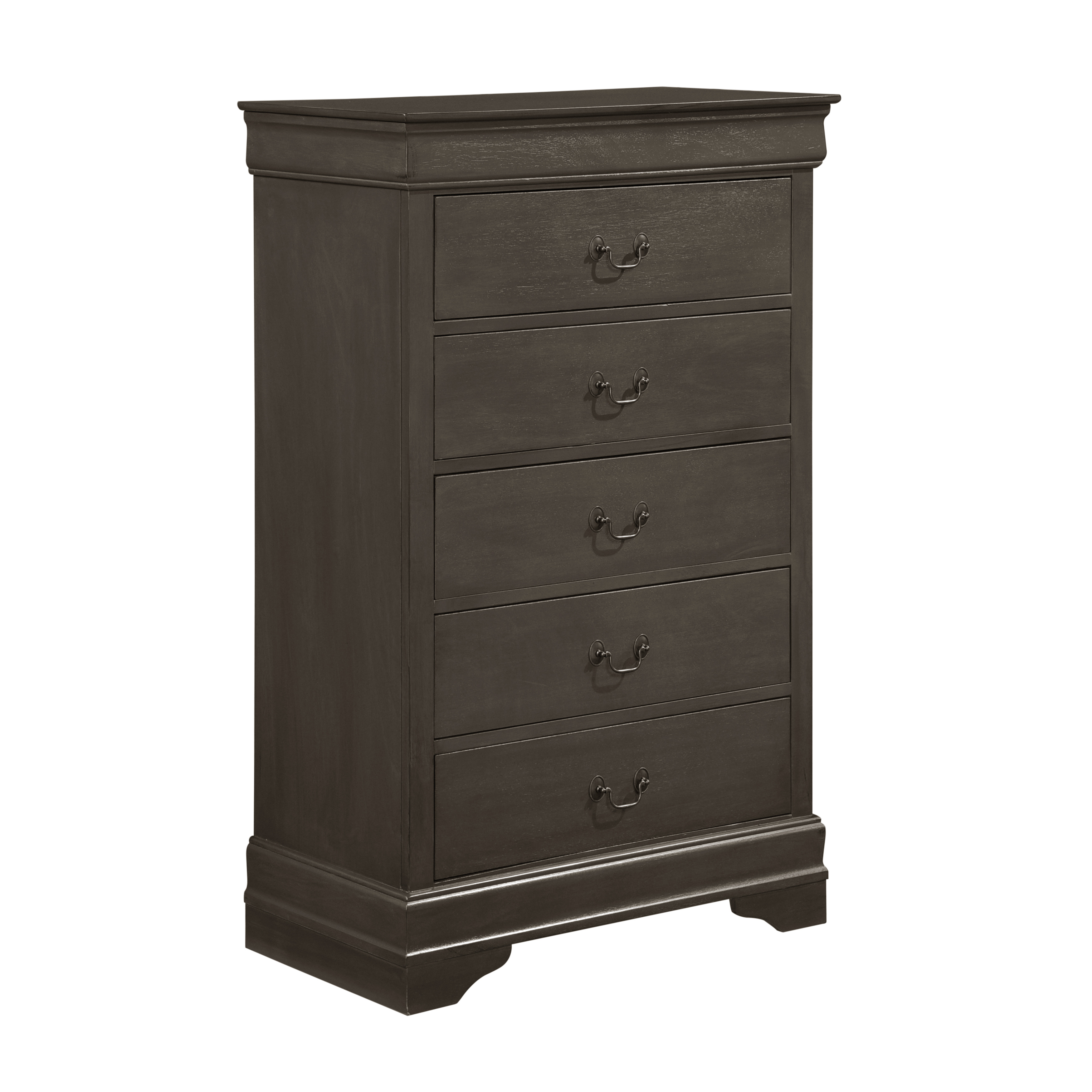 DeeHome Classic Louis Philippe Style Stained Gray Finish 1pc Chest of 5x Drawers Traditional Design Bedroom Furniture