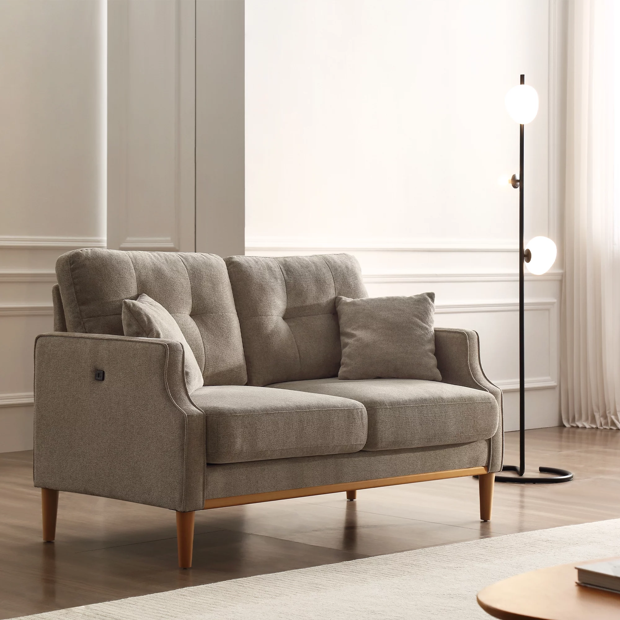 CoSoTower Living Space Sofa 2 Seater, Loveseat With Waterproof Fabric Cream, Usb Charge