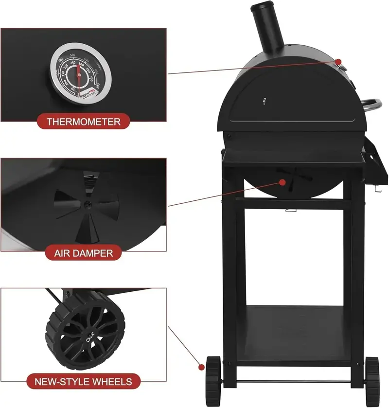 Royal Gourmet CC1830T 30-Inch Charcoal Barrel Grill – Warming Rack, Front Basket, Rust-Resistant
