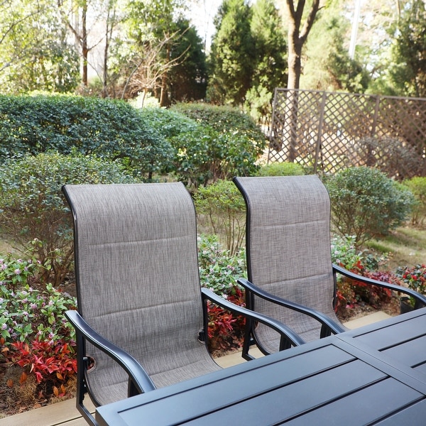 MAISON ARTS 7/8 Pieces Patio Dining Set,Rectangular Black Metal Table with 6 Padded Textilene Fabric Swivel Chairs