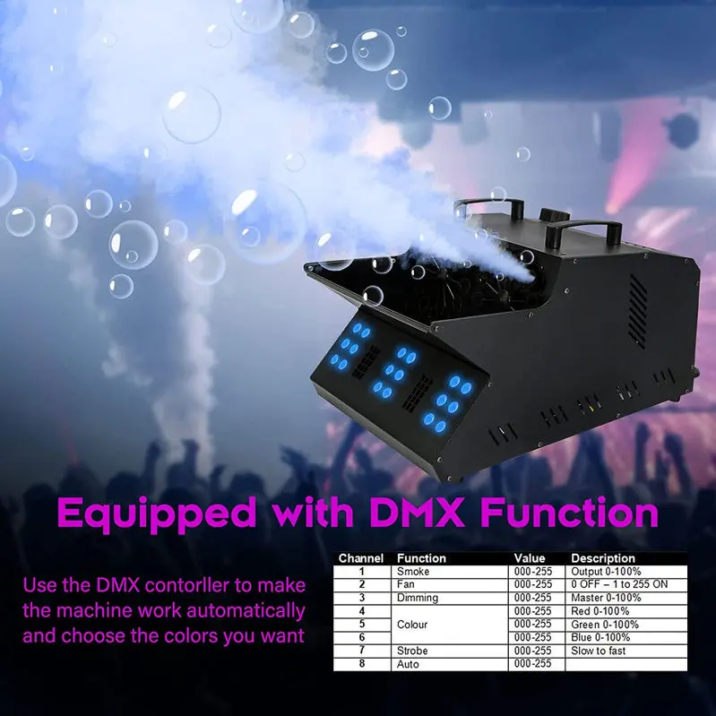 TC-Home 3-in-1 Fog & Bubble Machine – DMX-Controlled, 18 RGB LEDs, Dual Bubble Fans