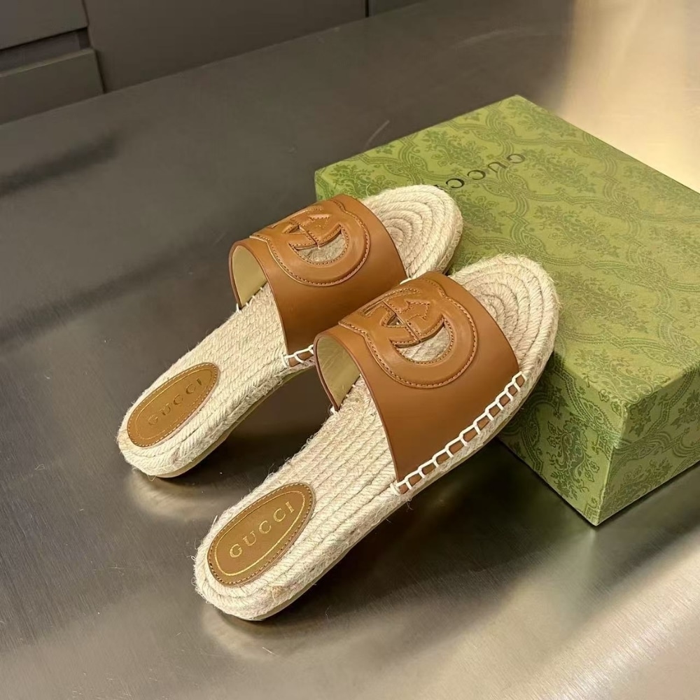 Gucci Interlocking G Cut Out Slide Espadrille Brown 725260 Us000 2535