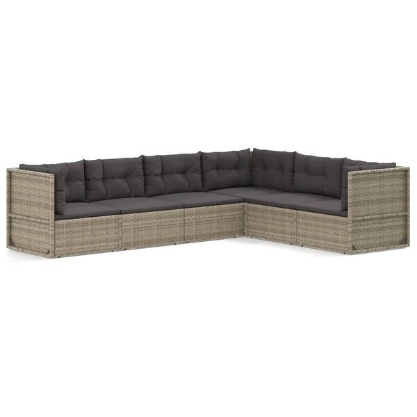 vidaXL 5 Piece Patio Lounge Set with Cushions Gray Poly Rattan