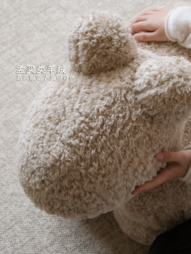 CH042 (Milk White) - Vintage Pony Chair Cream White Mumbai Imitation Sheepskin Scroll Small Pony Chair Leisure Seat Footstool