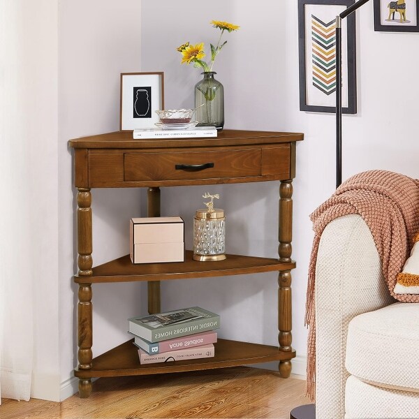 33.8'' Small Triangle Corner Table,Wood Corner Side Table for Small Spaces/ Living Room