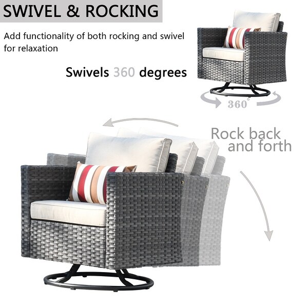 OVIOS 6piece Wicker Sectional Sofa Swivel Rocking Chair Set