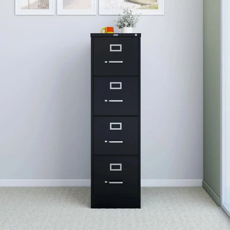 STAPLES 4-Drawer Locking File Cabinet — Black Finish, 25″ Depth x 15″ Width