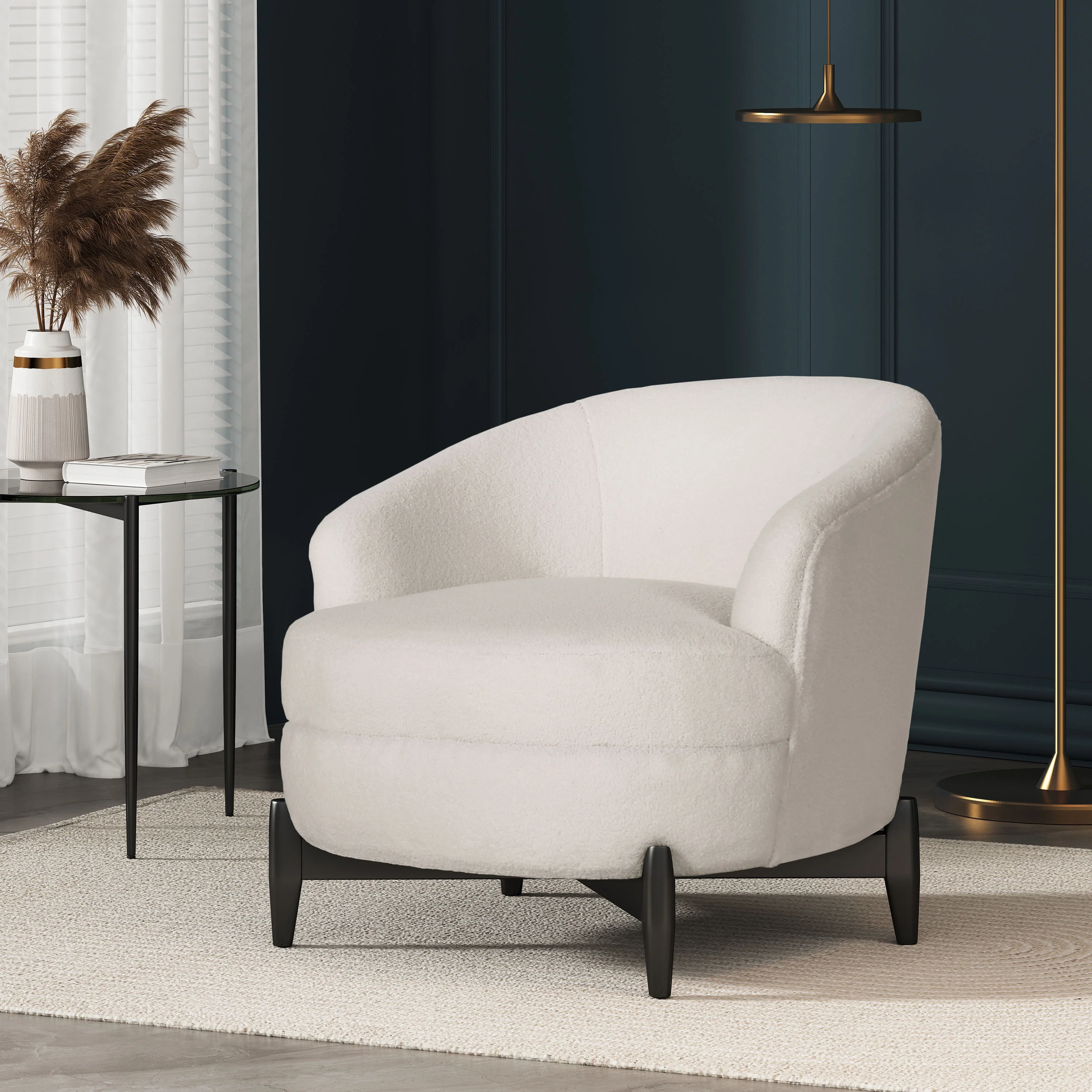 GDF Studio Anaura Contemporary Boucle Upholstered Club Chair, White and Black