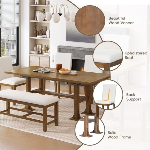 Extendable Dining Table Set,with Removable Leaf and Upholstered Chairs