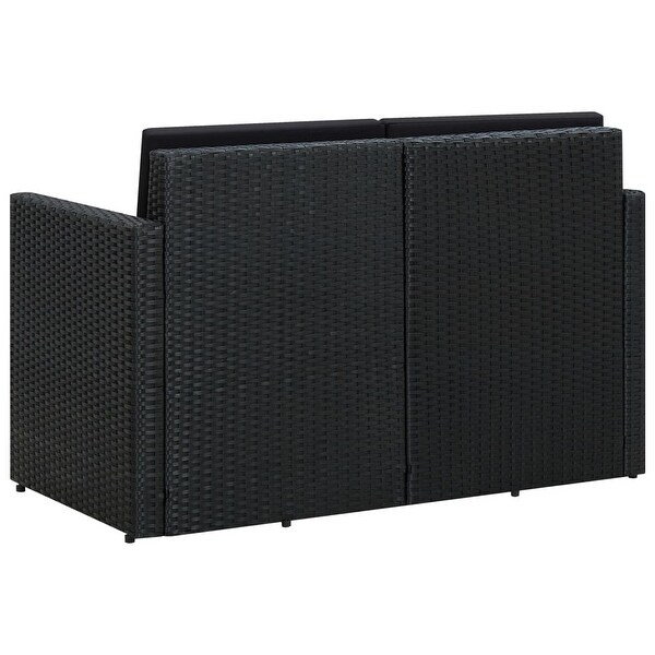 vidaXL 2 Seater Patio Sofa with Cushions Black Poly Rattan