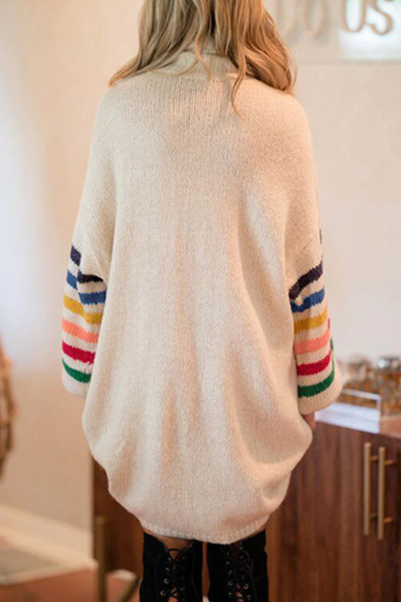Casual Striped Patchwork Turtleneck Knit DressClistos