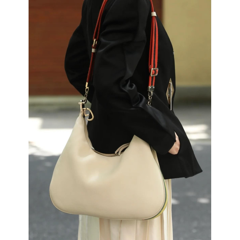 Gucci White Leather Attache Medium Shoulder Bag
