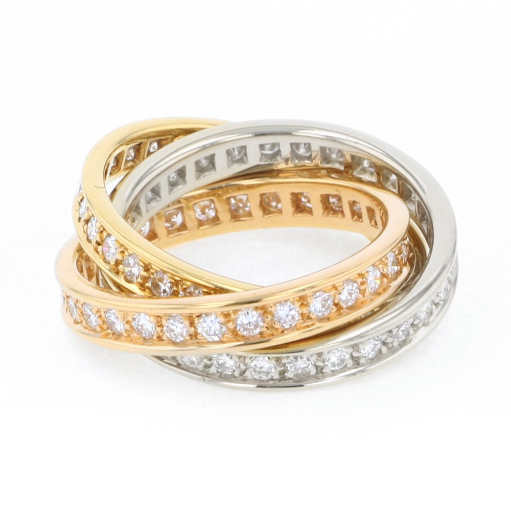 Cartier Trinity Three Bangle Diamond Ring #46 Tri-Gold