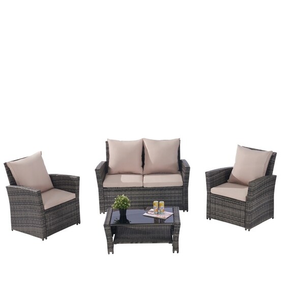 4piece Outdoor Rattan Lawn Chairs Patio Wicker Sofa Furniture Set