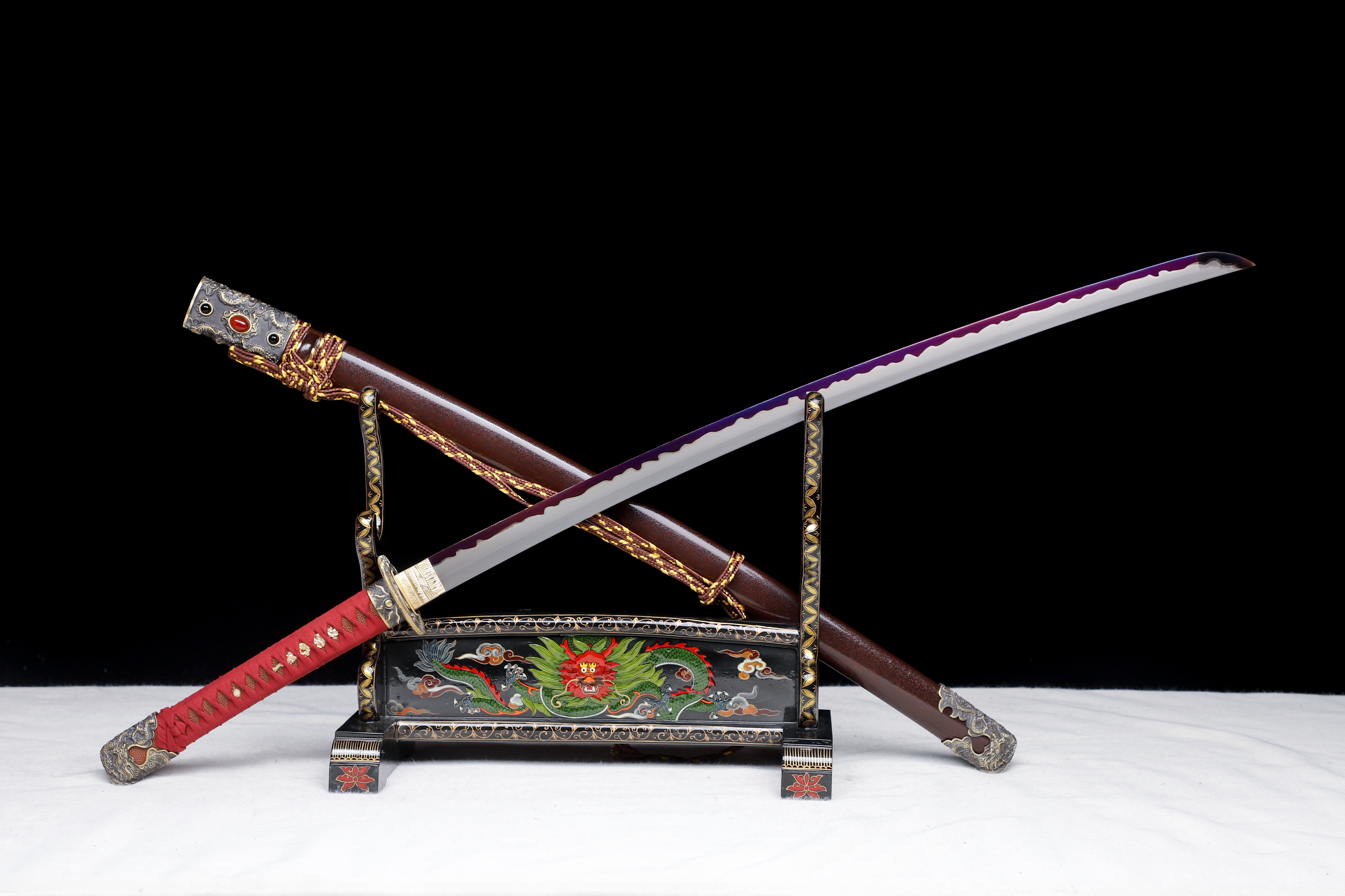 Handmade Katana 9260 Spring Steel Purple Blade Dragon Tsuba Full Tang