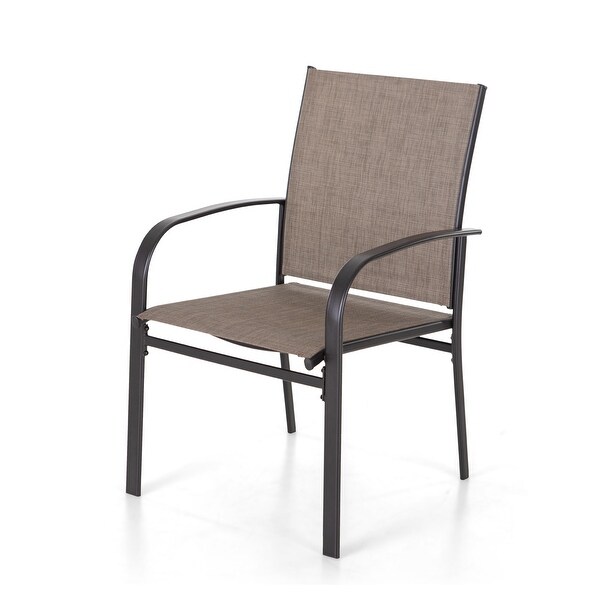 MAISON ARTS 5Piece Patio Dining Set,Geometrically Stamped Round Table and 4 Textilene Dining Chairs