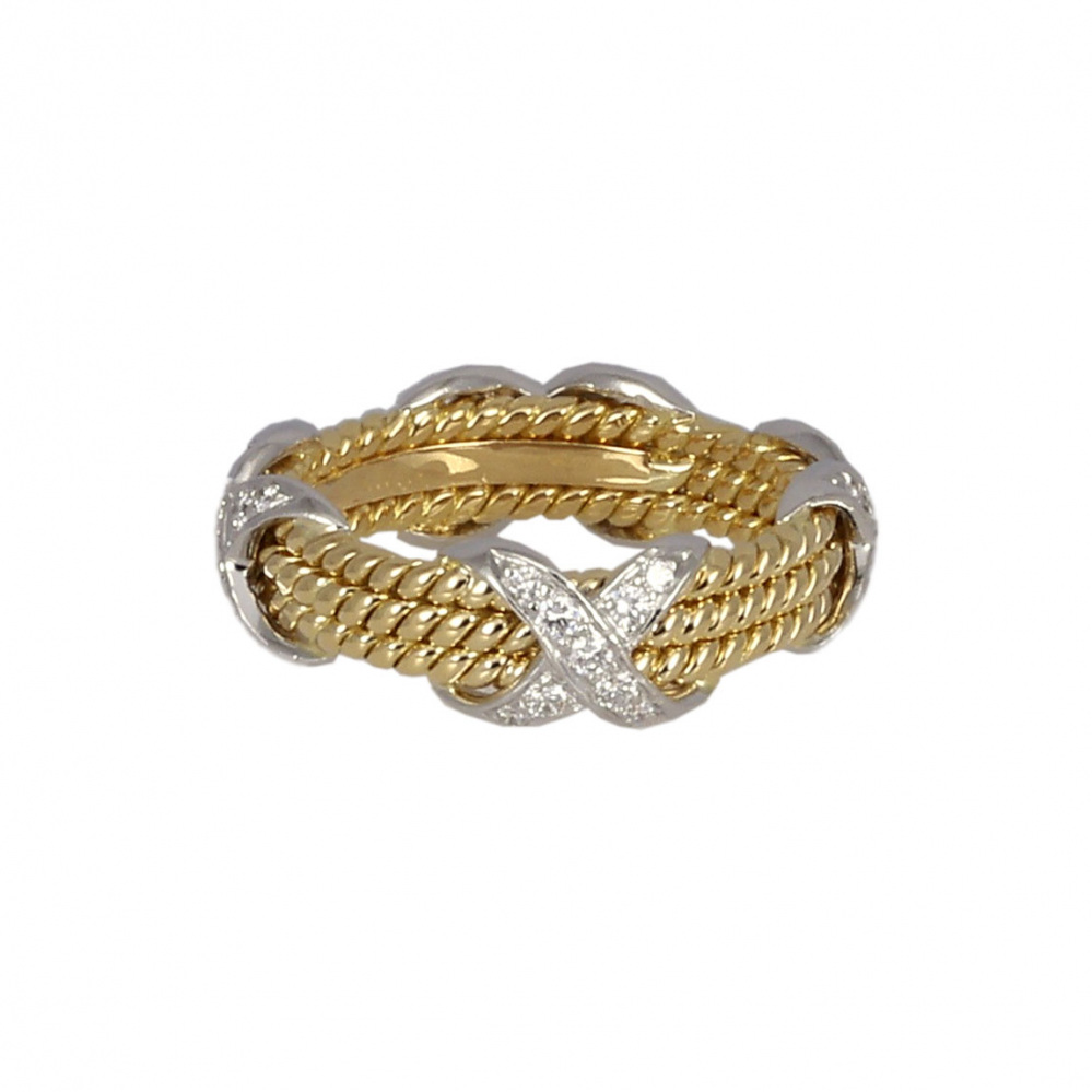 Tiffany & Co. Schlumberger 3 Low Rope Ring Platinum & 18K Yellow Gold Diamond 60110100