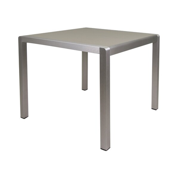 Kimi Outdoor Dining Table,Dark Gray Glass Top,Metal Frame,Square 35 Inch