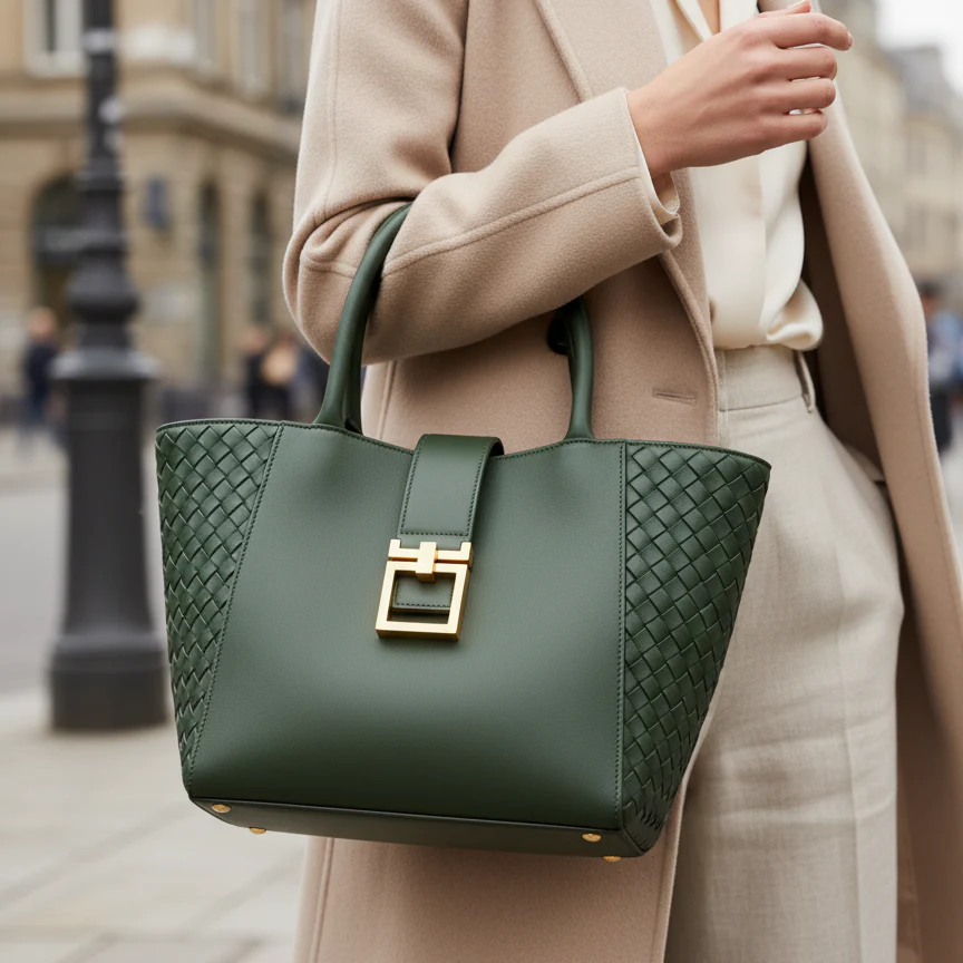 Olive Woven Gusset Tote