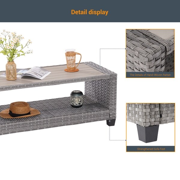 LIVOOSUN Patio HIPS Side Table,Rectangular Rattan Coffee Table