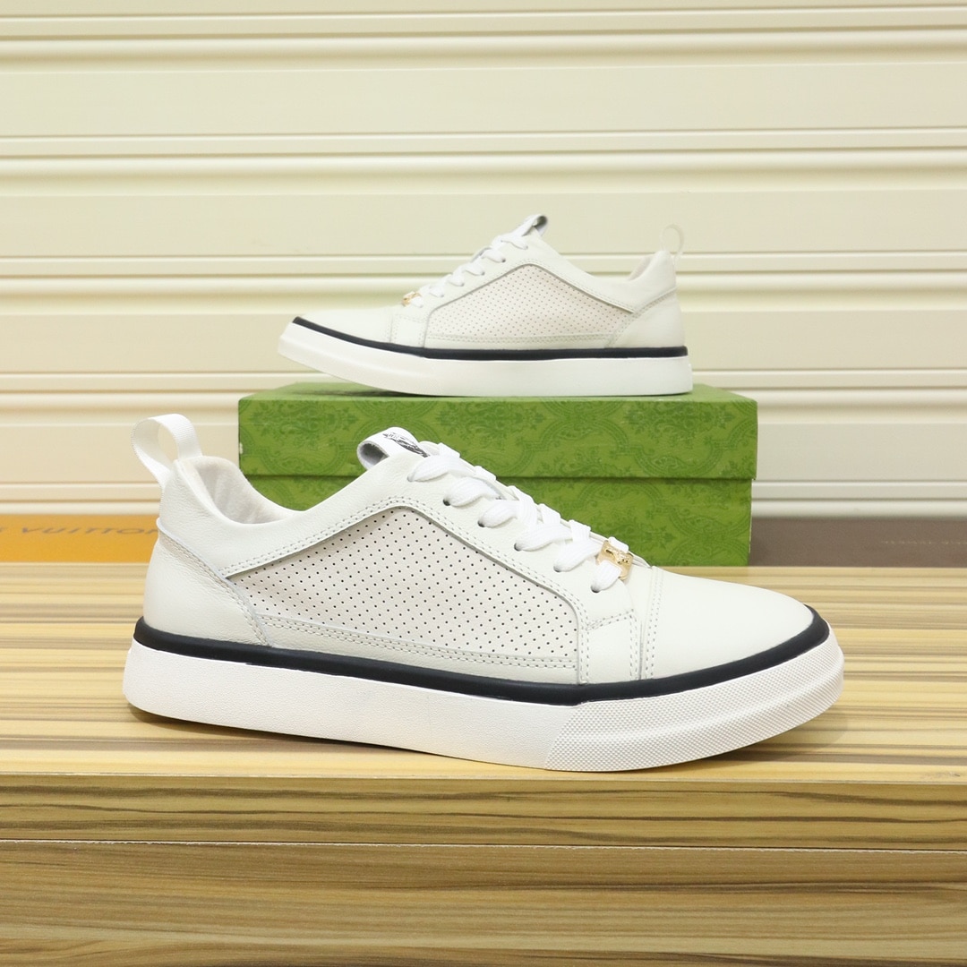Gucci Men?S Platform Sneakers Leather White With Black Edge