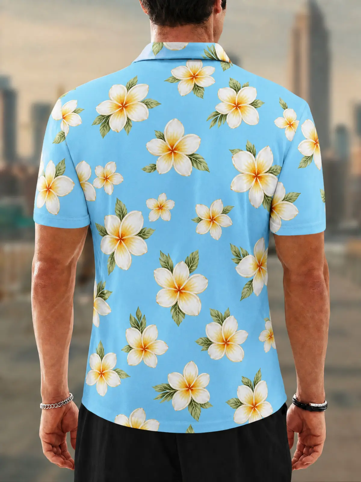 Moisture Wicking Golf Polo 3D Plumeria Floral Tropical Button Short Sleeve Golf Polo Shirt