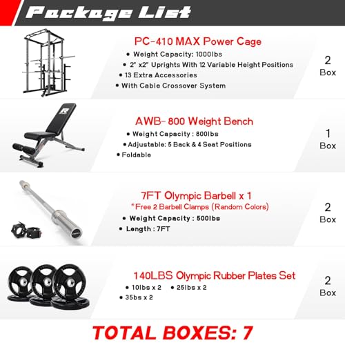 RitFit Power Cage with Optional LAT PullDown/Cable Crossover/Smith Machine System, 1000LB Squat Rack for Home & Garage Gym, with Weight Storage Rack and More Training Attachments, ASTM-Certified