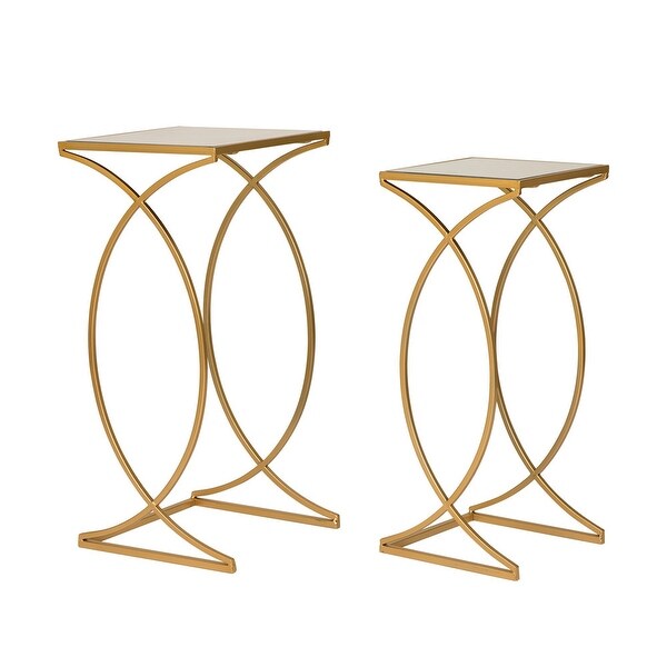 Glitzhome Set of 2 Modern Glam Glass Top Nesting Side Table