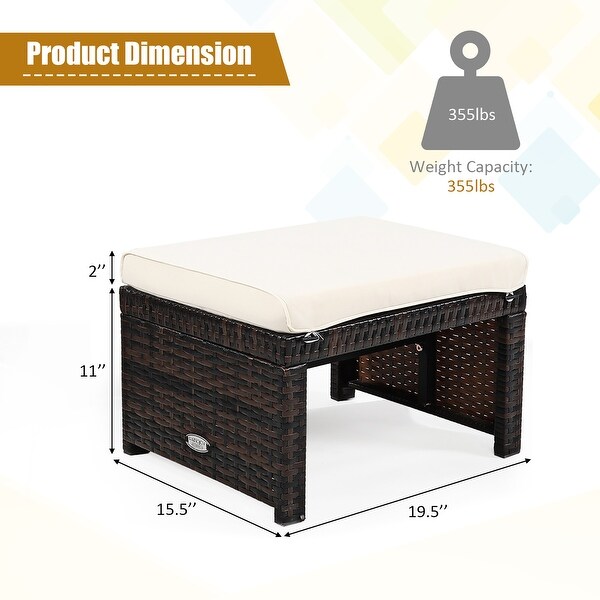 Costway 2PCS Patio Rattan Ottoman Cushioned Seat Foot Rest Furniture
