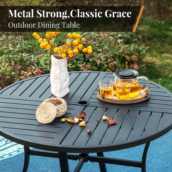 MAISON ARTS 5Piece Patio Dining Set,Geometrically Stamped Round Table and 4 Textilene Dining Chairs
