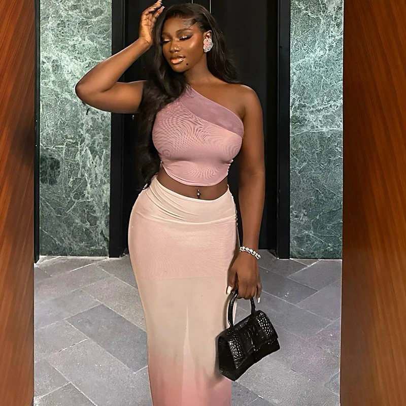 One Shoulder Sheer Maxi Dress SetClistos