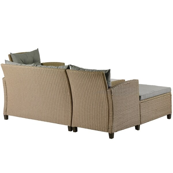 4Piece Classic Conversation Set,Wicker Rattan Patio Sofa with Cushions