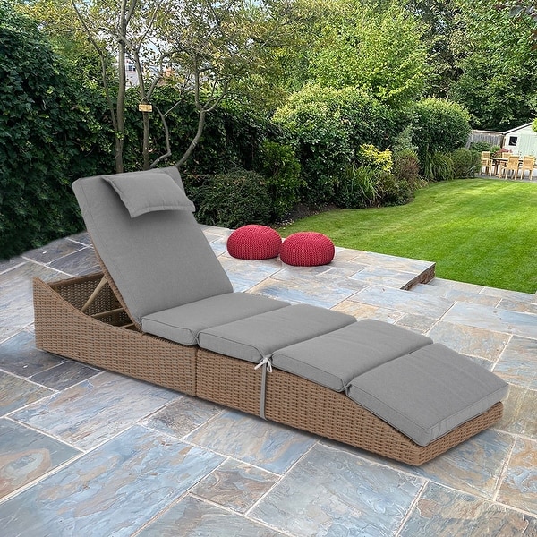 Patio Wicker Chaise Lounge Recliner Foldable Chair,w/ 5 Adjustable Back Positions and Cushion