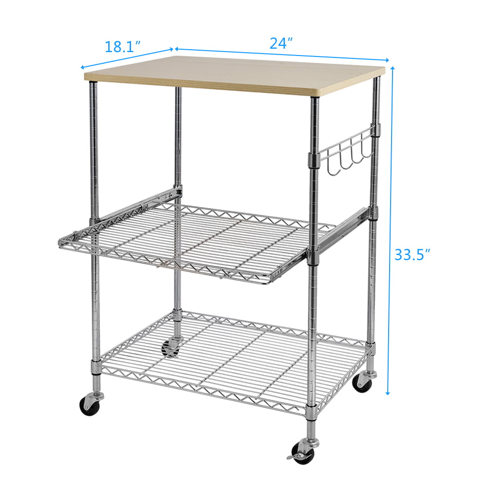 Zakamaur 3-Tier Metal Wire Rolling Kitchen Cart,Silver,24.02 x 18.11 x 33.46