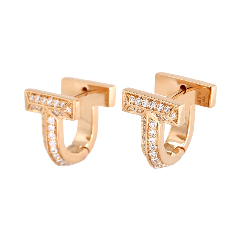 Tiffany & Co. Tiffany T One Half Pave Diamond Haggy Earrings 18K Rose Gold 73586119