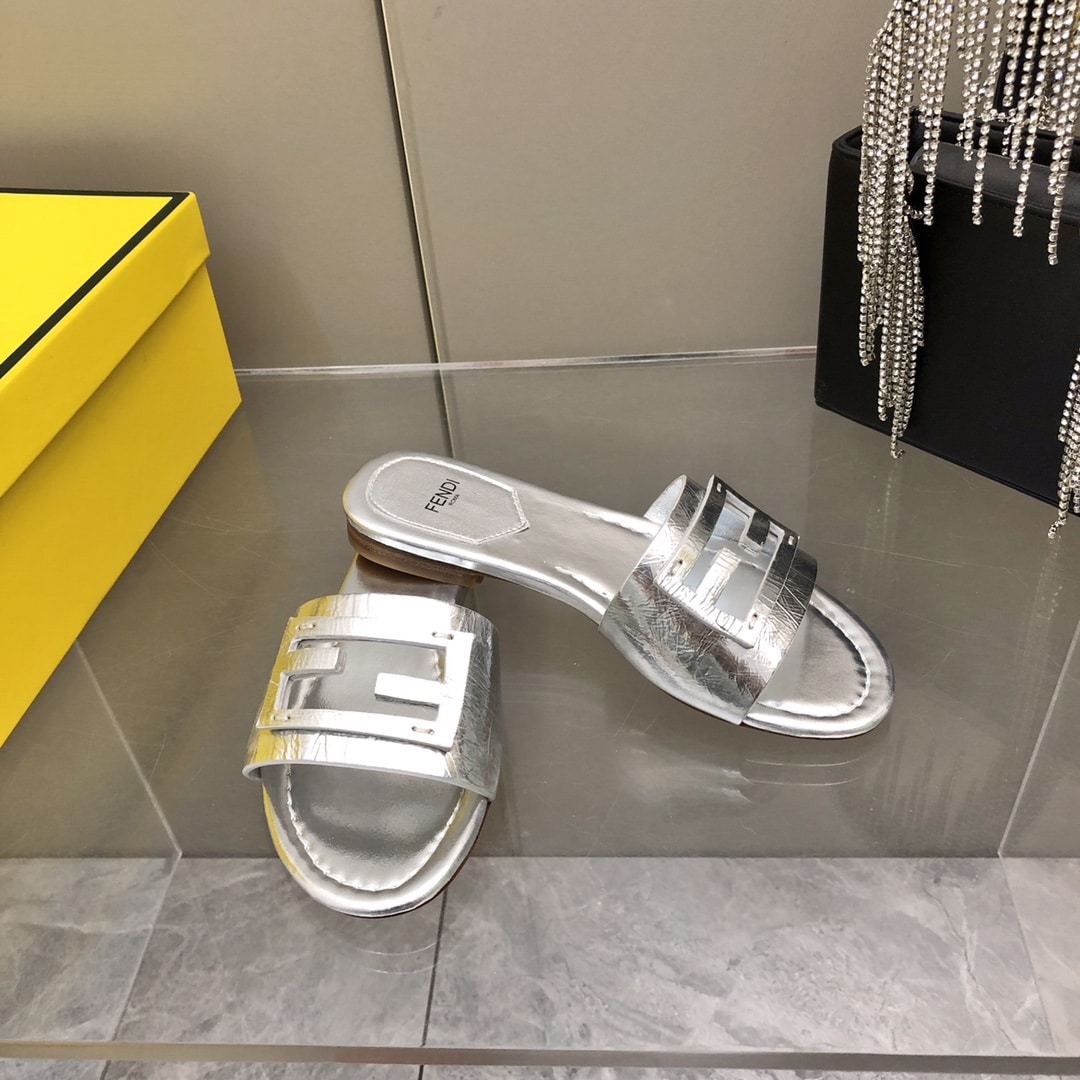 Fendi Baguette Silver Nappa Leather Slides 8R8136Ai16F0Ge7