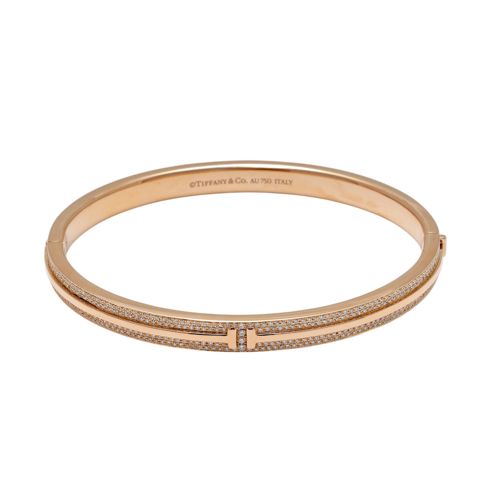 Tiffany & Co. T Square T-two Hinge Bracelet 18K Rose Gold Diamond