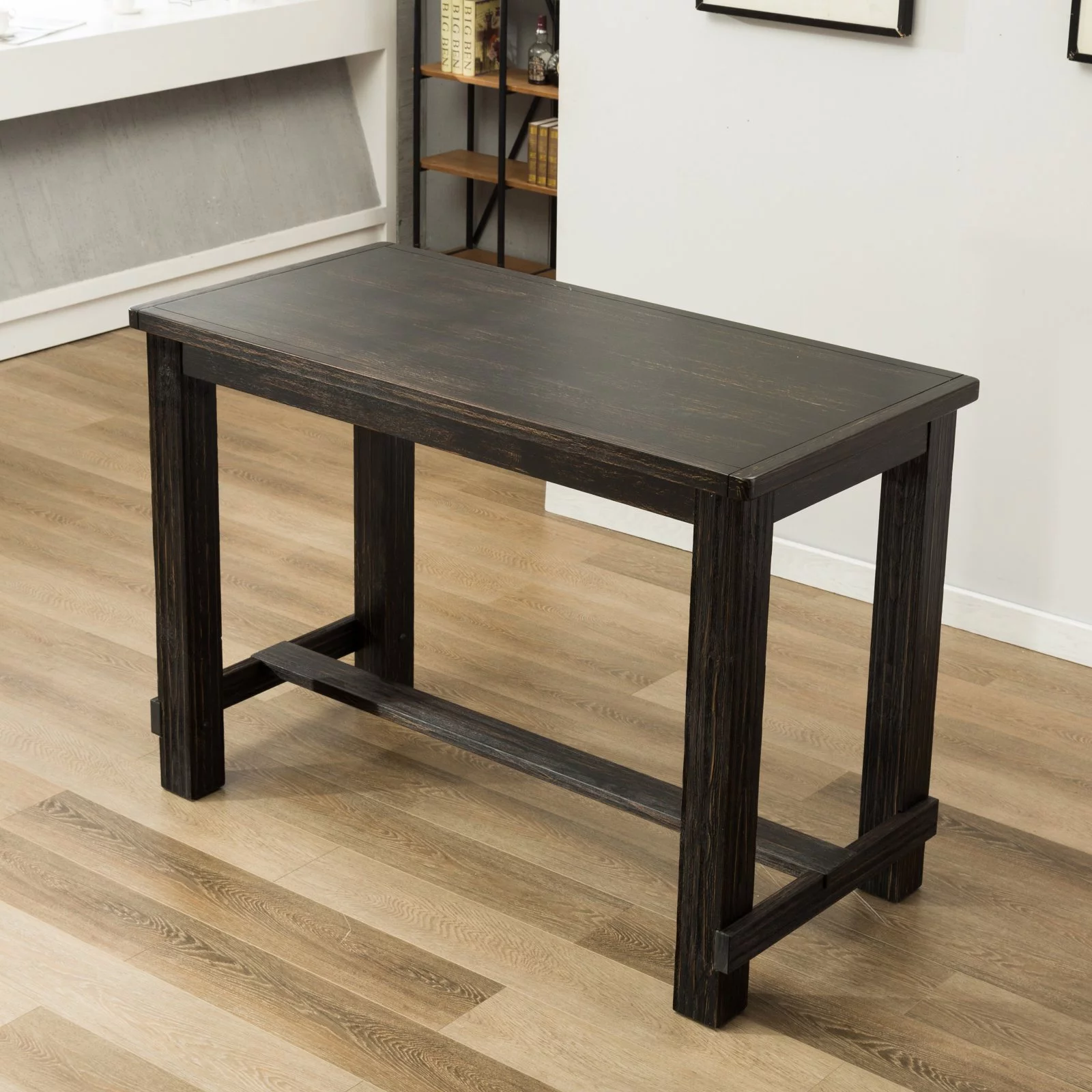 Roundhill Furniture Lotusville 64 in. Rectangular Wooden Bar Height Table